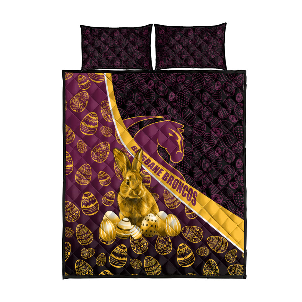 Brisbane Broncos Easter Day Quilt Bed Set Bunny and Egg Pattern in Gold Maroon Festive Style