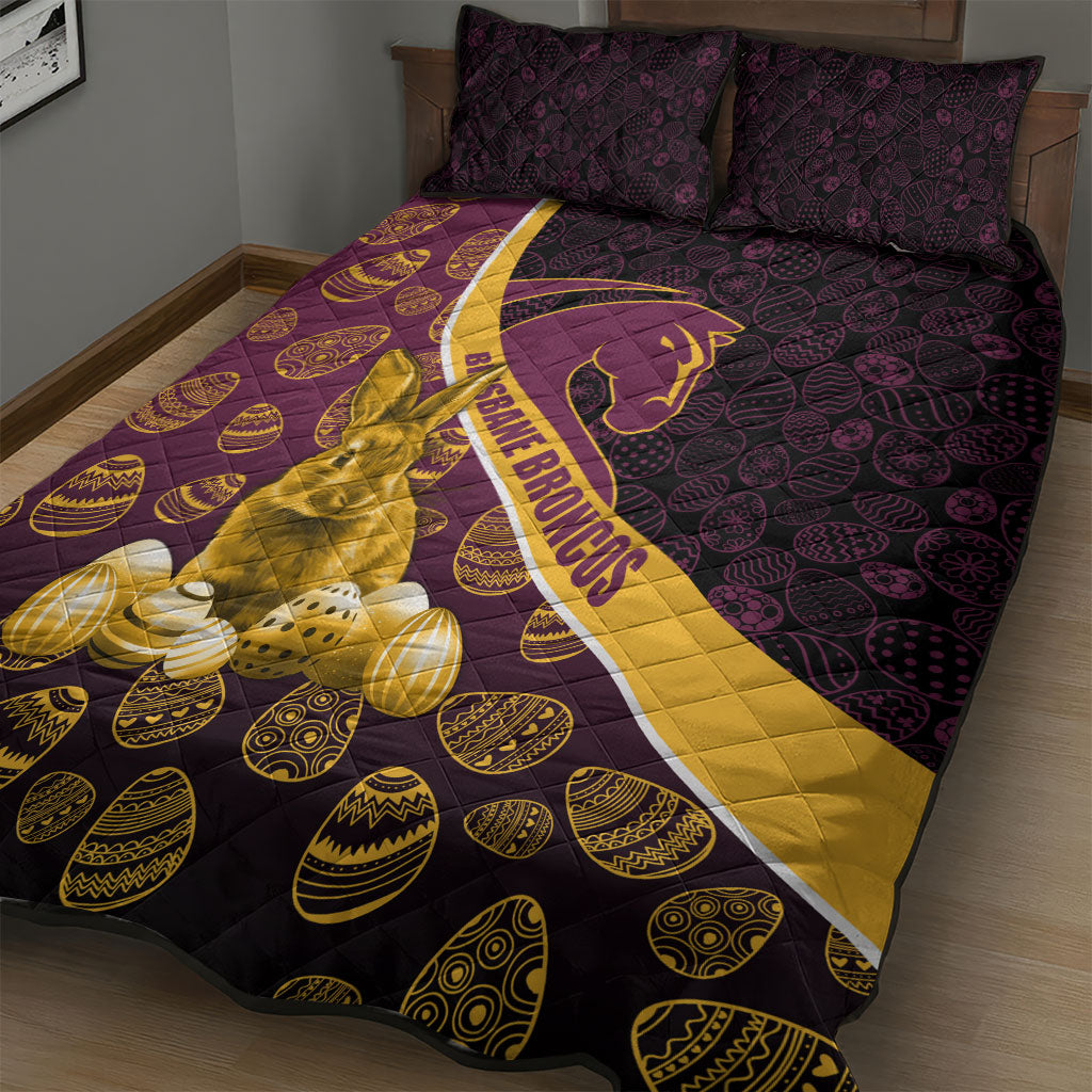 Brisbane Broncos Easter Day Quilt Bed Set Bunny and Egg Pattern in Gold Maroon Festive Style