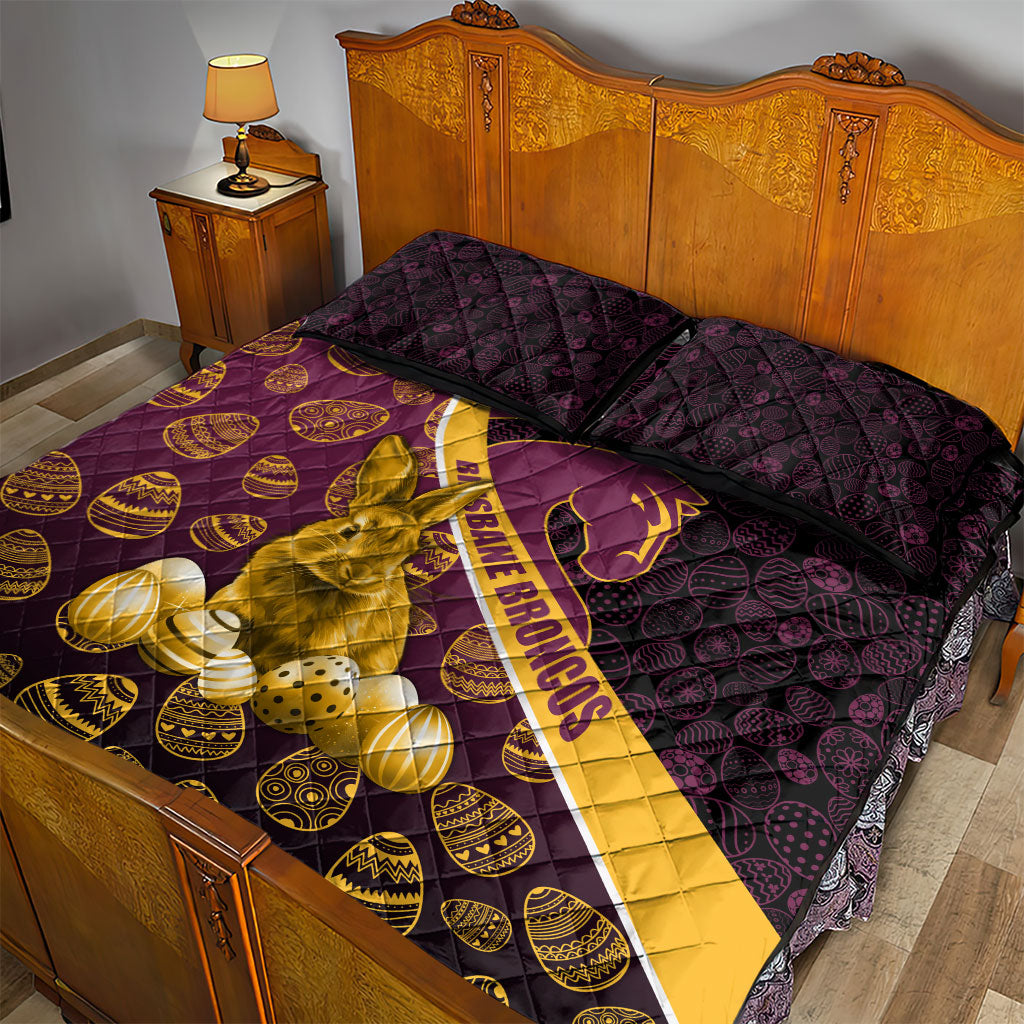 Brisbane Broncos Easter Day Quilt Bed Set Bunny and Egg Pattern in Gold Maroon Festive Style