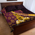 Brisbane Broncos Easter Day Quilt Bed Set Bunny and Egg Pattern in Gold Maroon Festive Style