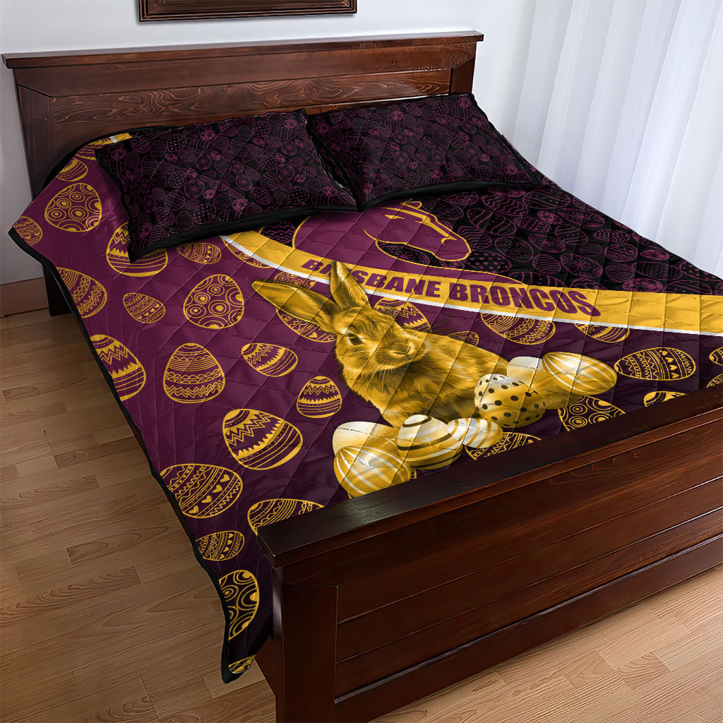 Brisbane Broncos Easter Day Quilt Bed Set Bunny and Egg Pattern in Gold Maroon Festive Style