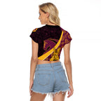 Brisbane Broncos Easter Day Raglan Cropped T Shirt Bunny and Egg Pattern in Gold Maroon Festive Style