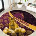 Brisbane Broncos Easter Day Round Carpet Bunny and Egg Pattern in Gold Maroon Festive Style