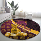 Brisbane Broncos Easter Day Round Carpet Bunny and Egg Pattern in Gold Maroon Festive Style