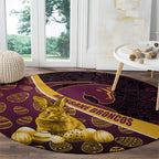 Brisbane Broncos Easter Day Round Carpet Bunny and Egg Pattern in Gold Maroon Festive Style