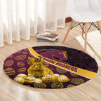 Brisbane Broncos Easter Day Round Carpet Bunny and Egg Pattern in Gold Maroon Festive Style