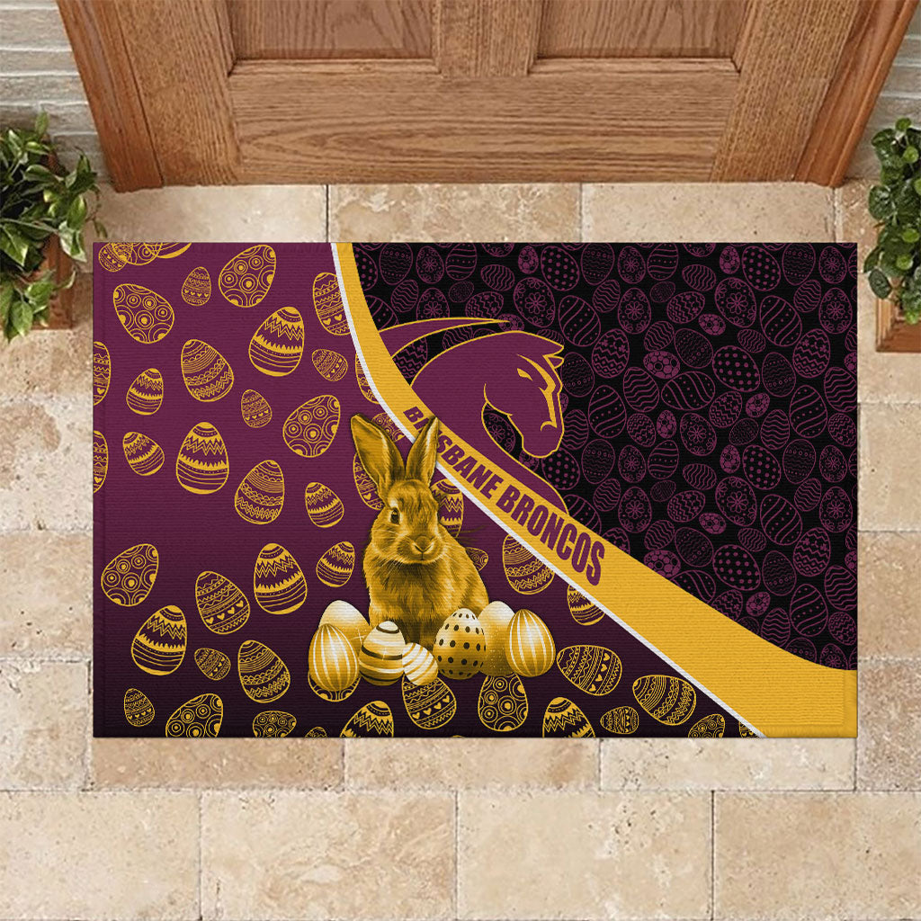Brisbane Broncos Easter Day Rubber Doormat Bunny and Egg Pattern in Gold Maroon Festive Style