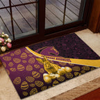 Brisbane Broncos Easter Day Rubber Doormat Bunny and Egg Pattern in Gold Maroon Festive Style
