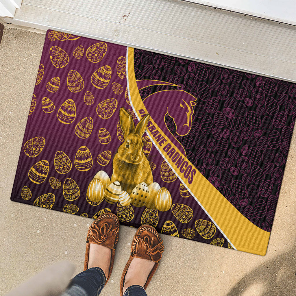 Brisbane Broncos Easter Day Rubber Doormat Bunny and Egg Pattern in Gold Maroon Festive Style
