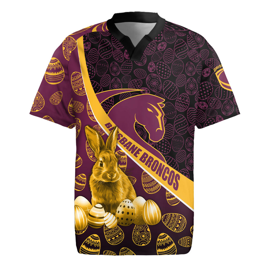 Brisbane Broncos Easter Day Rugby Jersey Bunny and Egg Pattern in Gold Maroon Festive Style