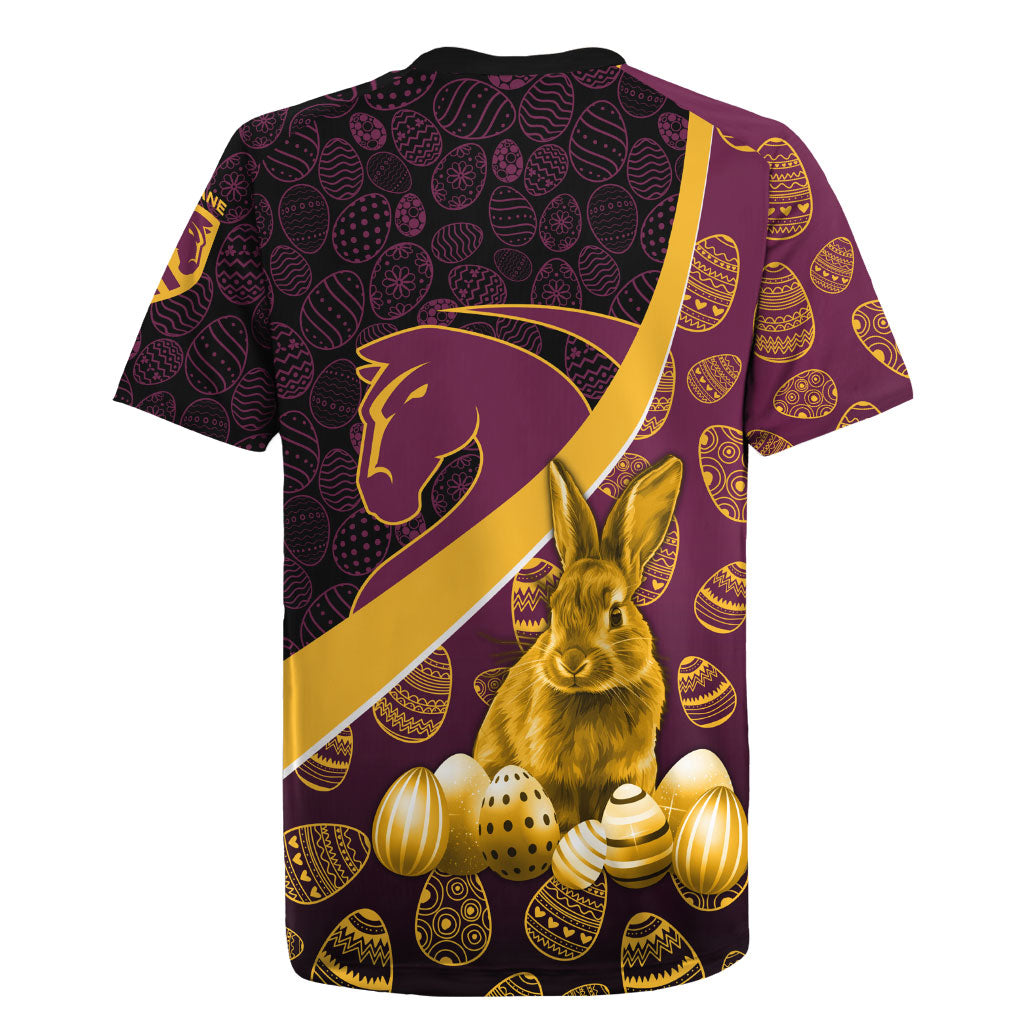 Brisbane Broncos Easter Day Rugby Jersey Bunny and Egg Pattern in Gold Maroon Festive Style