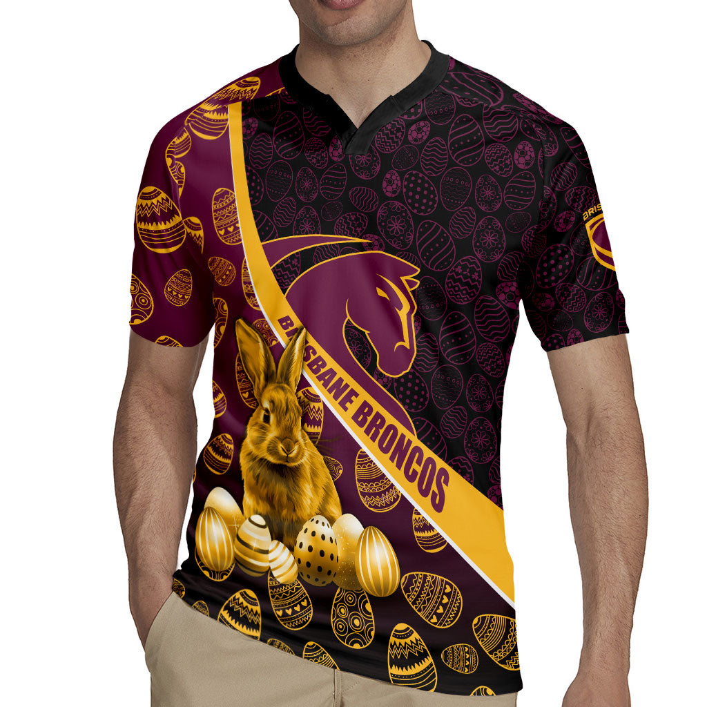 Brisbane Broncos Easter Day Rugby Jersey Bunny and Egg Pattern in Gold Maroon Festive Style