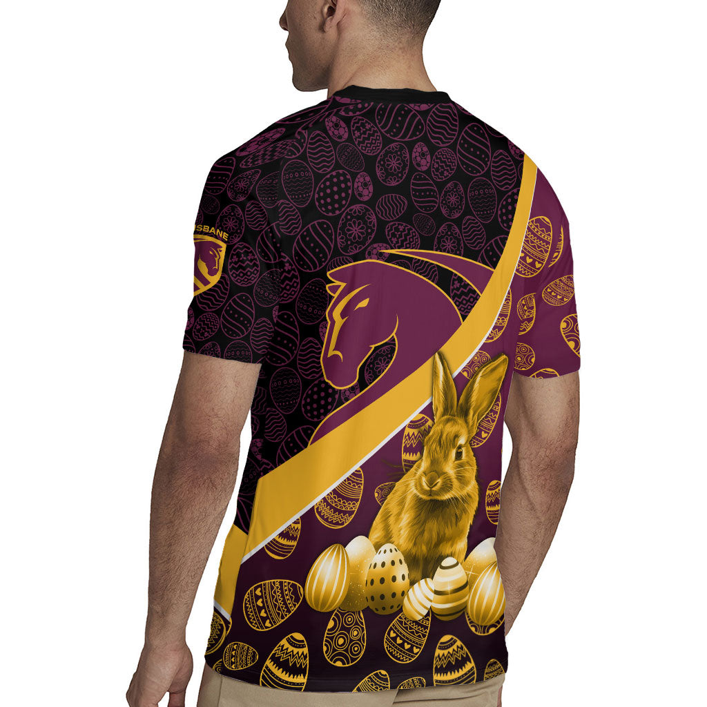 Brisbane Broncos Easter Day Rugby Jersey Bunny and Egg Pattern in Gold Maroon Festive Style