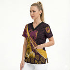 Brisbane Broncos Easter Day Scrub Top Bunny and Egg Pattern in Gold Maroon Festive Style