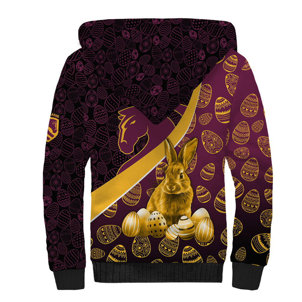 Brisbane Broncos Easter Day Sherpa Hoodie Bunny and Egg Pattern in Gold Maroon Festive Style