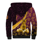 Brisbane Broncos Easter Day Sherpa Hoodie Bunny and Egg Pattern in Gold Maroon Festive Style