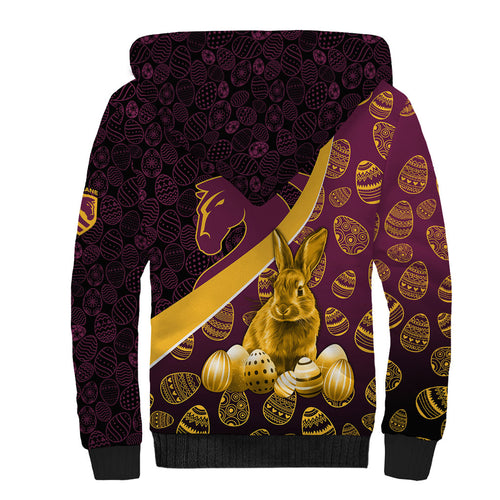 Brisbane Broncos Easter Day Sherpa Hoodie Bunny and Egg Pattern in Gold Maroon Festive Style