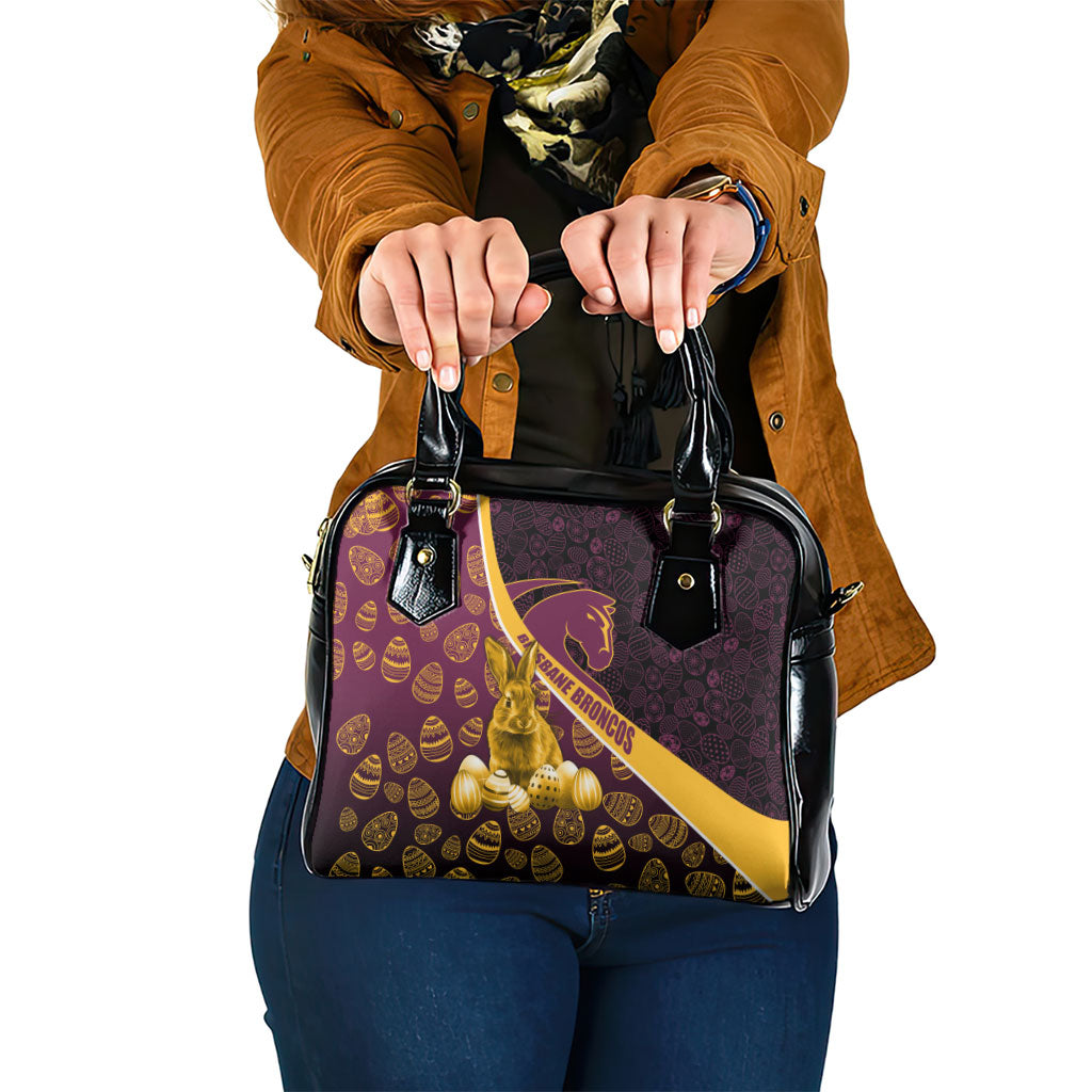 Brisbane Broncos Easter Day Shoulder Handbag Bunny and Egg Pattern in Gold Maroon Festive Style
