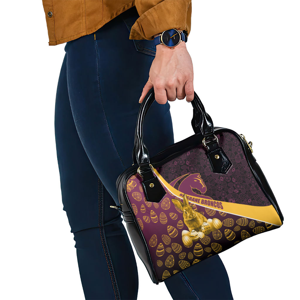 Brisbane Broncos Easter Day Shoulder Handbag Bunny and Egg Pattern in Gold Maroon Festive Style