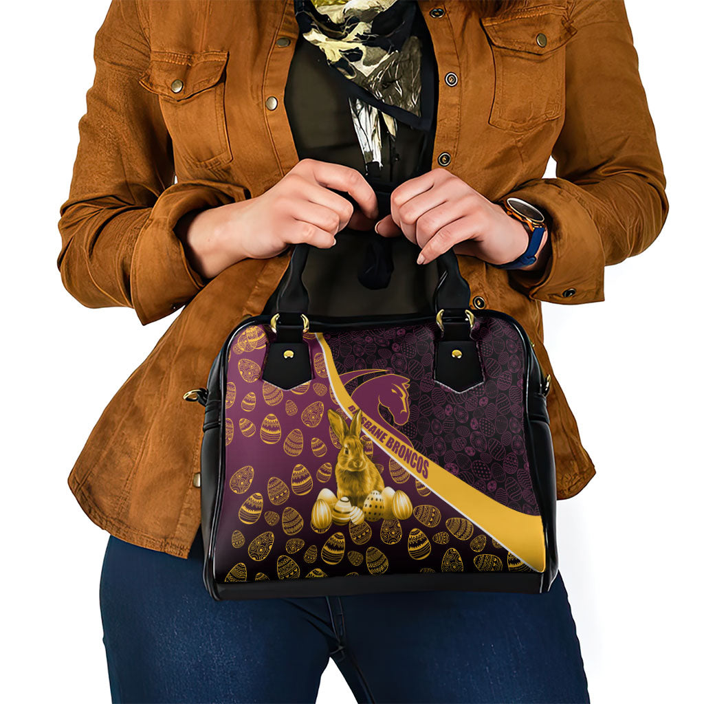 Brisbane Broncos Easter Day Shoulder Handbag Bunny and Egg Pattern in Gold Maroon Festive Style