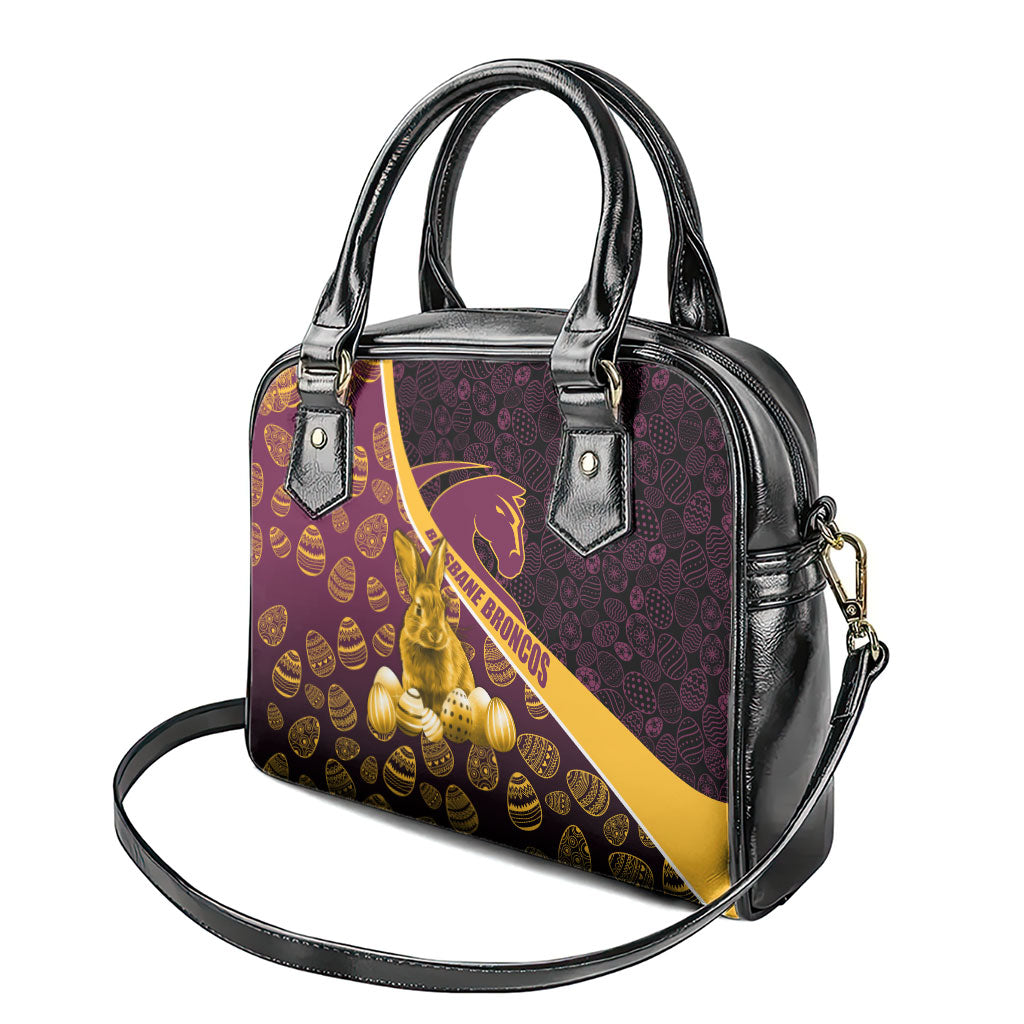 Brisbane Broncos Easter Day Shoulder Handbag Bunny and Egg Pattern in Gold Maroon Festive Style