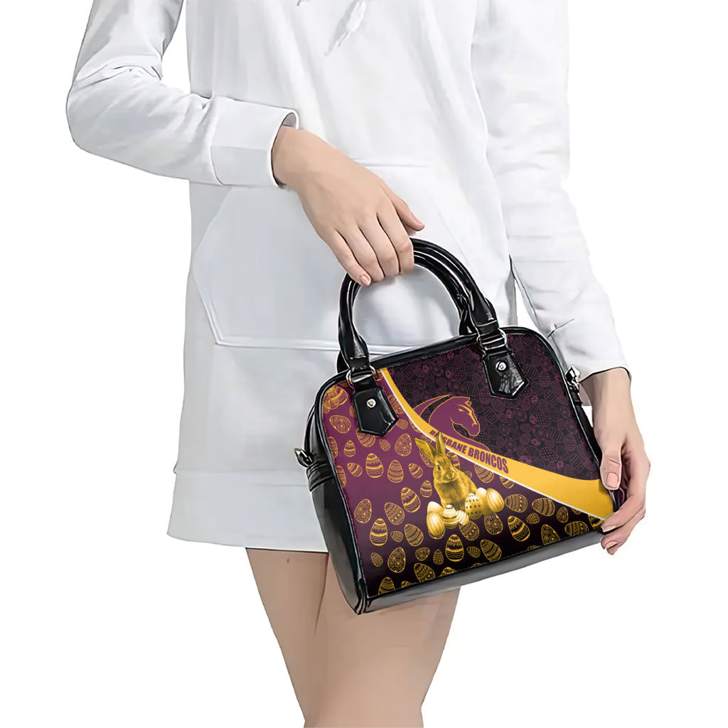 Brisbane Broncos Easter Day Shoulder Handbag Bunny and Egg Pattern in Gold Maroon Festive Style