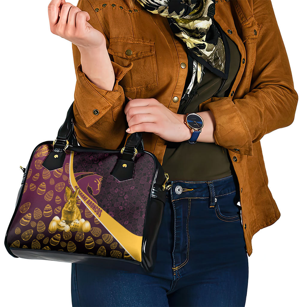 Brisbane Broncos Easter Day Shoulder Handbag Bunny and Egg Pattern in Gold Maroon Festive Style