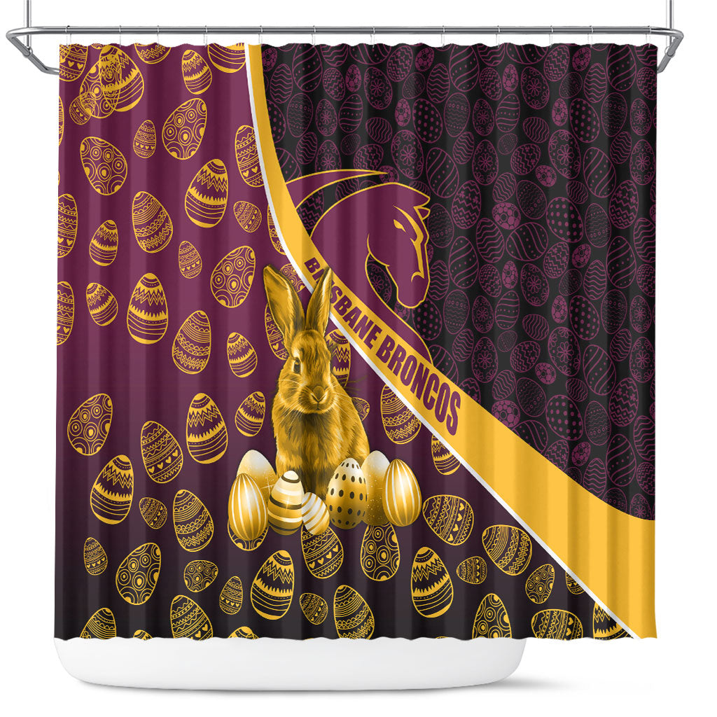 Brisbane Broncos Easter Day Shower Curtain Bunny and Egg Pattern in Gold Maroon Festive Style