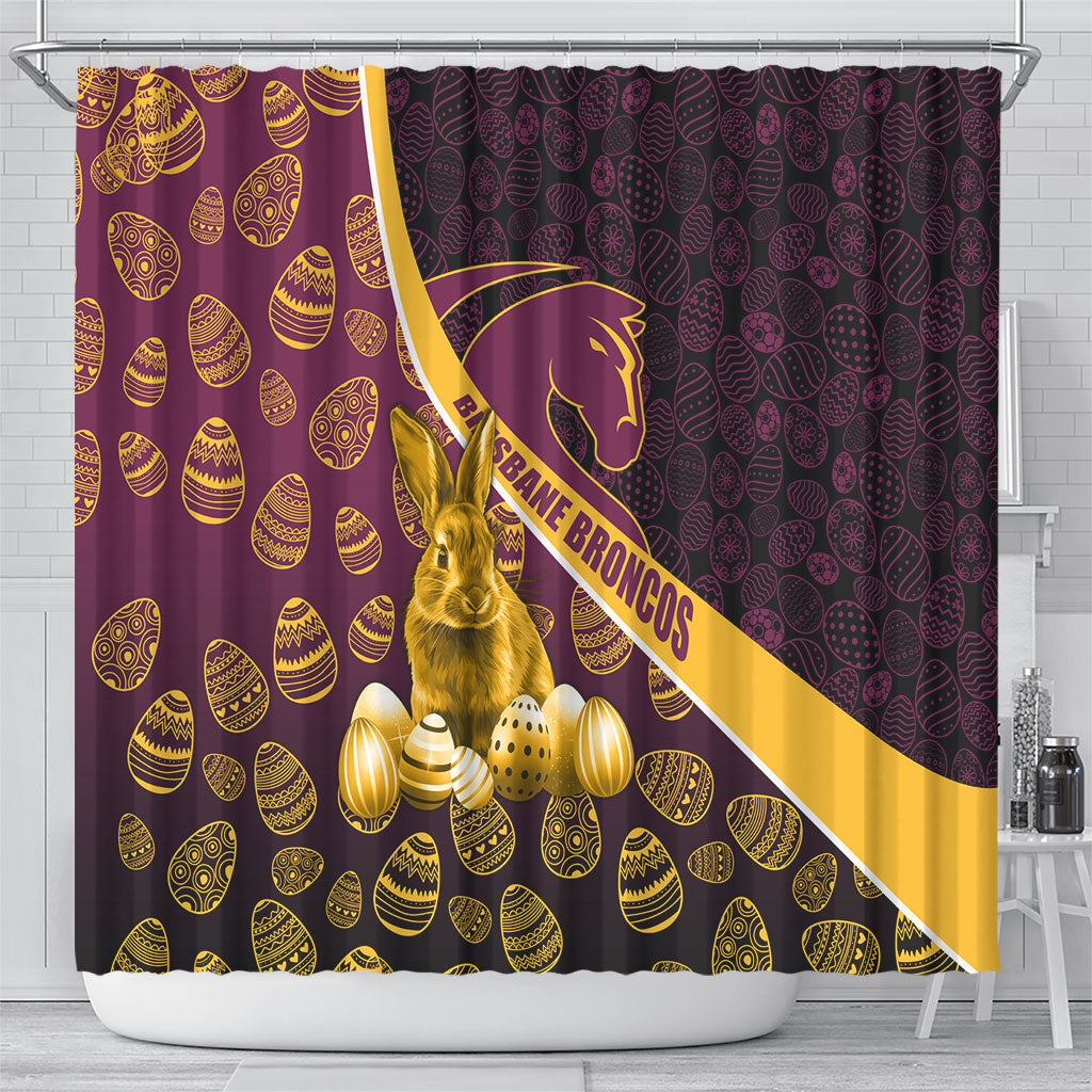 Brisbane Broncos Easter Day Shower Curtain Bunny and Egg Pattern in Gold Maroon Festive Style