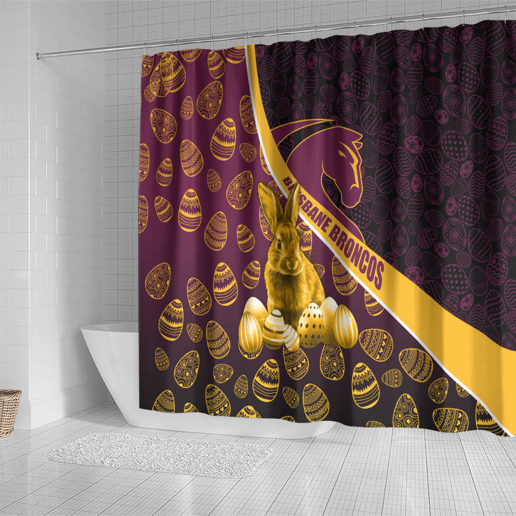 Brisbane Broncos Easter Day Shower Curtain Bunny and Egg Pattern in Gold Maroon Festive Style