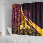 Brisbane Broncos Easter Day Shower Curtain Bunny and Egg Pattern in Gold Maroon Festive Style