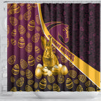 Brisbane Broncos Easter Day Shower Curtain Bunny and Egg Pattern in Gold Maroon Festive Style