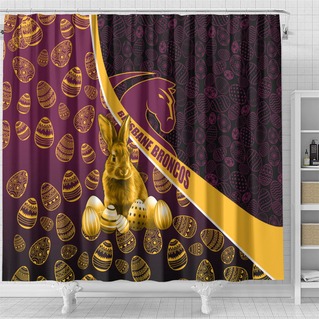 Brisbane Broncos Easter Day Shower Curtain Bunny and Egg Pattern in Gold Maroon Festive Style
