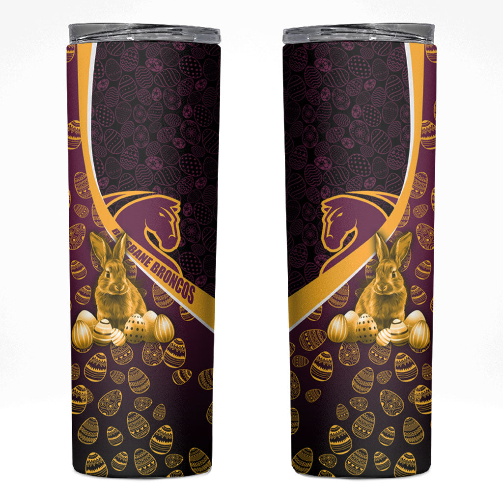 Brisbane Broncos Easter Day Skinny Tumbler Bunny and Egg Pattern in Gold Maroon Festive Style