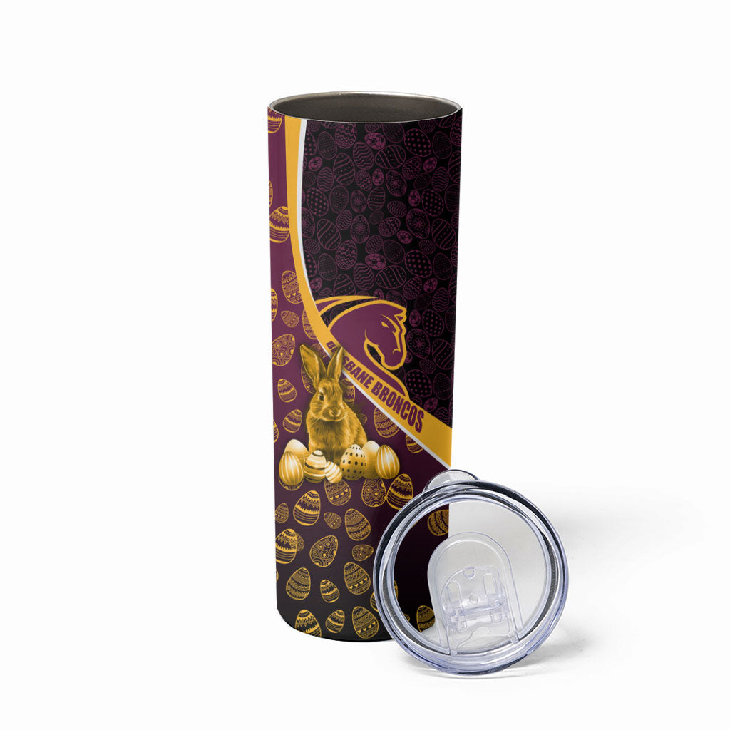 Brisbane Broncos Easter Day Skinny Tumbler Bunny and Egg Pattern in Gold Maroon Festive Style