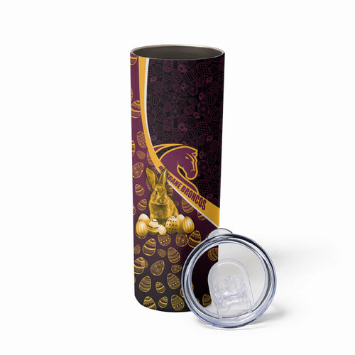 Brisbane Broncos Easter Day Skinny Tumbler Bunny and Egg Pattern in Gold Maroon Festive Style