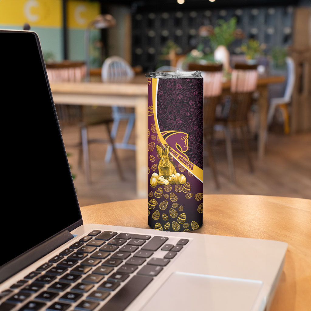 Brisbane Broncos Easter Day Skinny Tumbler Bunny and Egg Pattern in Gold Maroon Festive Style