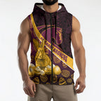 Brisbane Broncos Easter Day Sleeveless Zip Hoodie Bunny and Egg Pattern in Gold Maroon Festive Style
