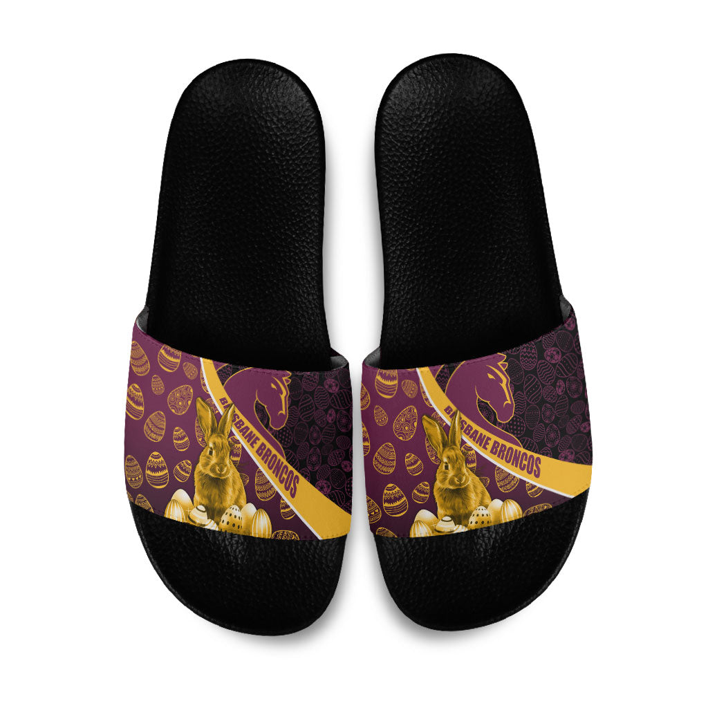 Brisbane Broncos Easter Day Slide Sandals Bunny and Egg Pattern in Gold Maroon Festive Style