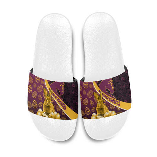 Brisbane Broncos Easter Day Slide Sandals Bunny and Egg Pattern in Gold Maroon Festive Style