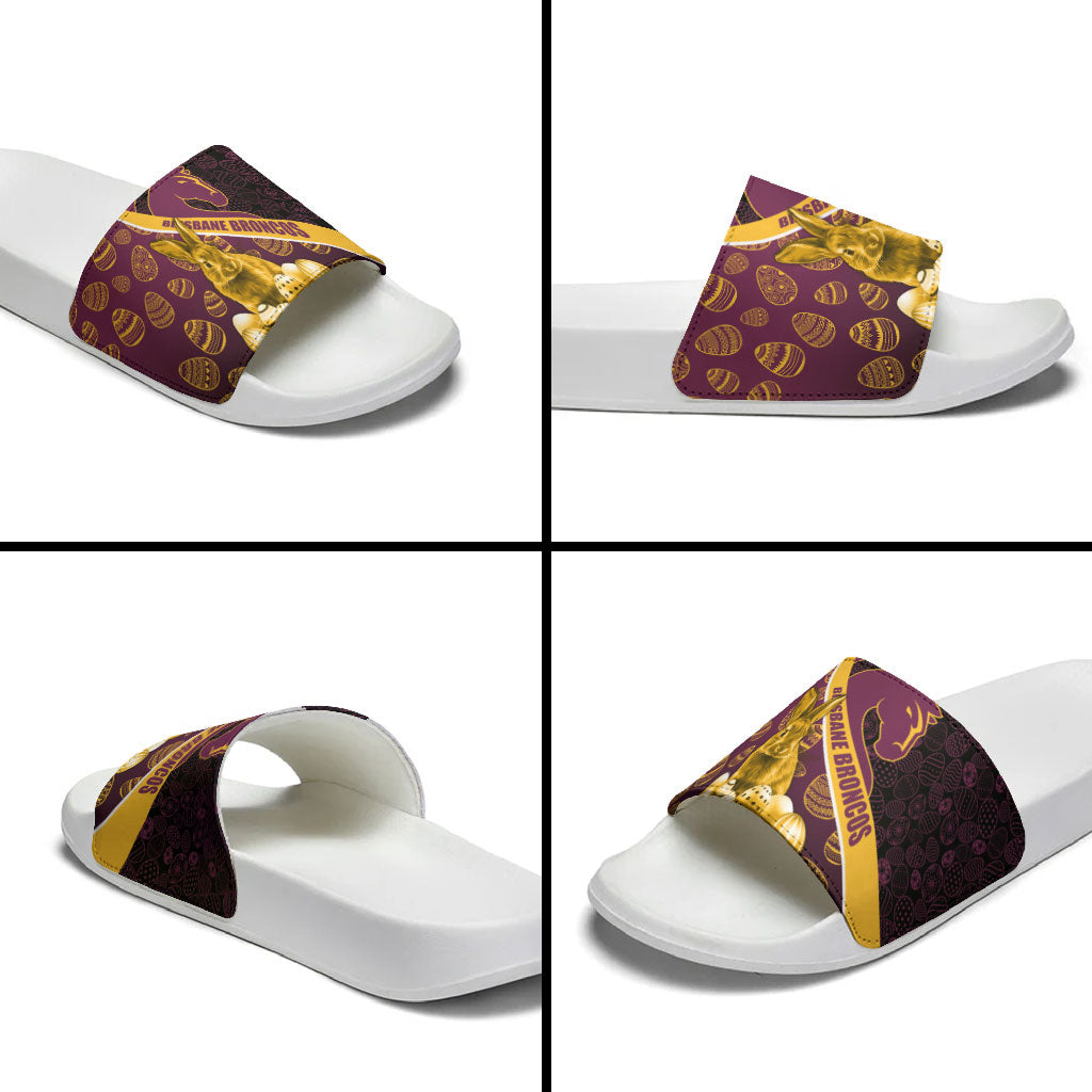 Brisbane Broncos Easter Day Slide Sandals Bunny and Egg Pattern in Gold Maroon Festive Style