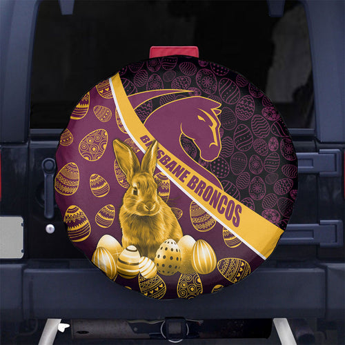 Brisbane Broncos Easter Day Spare Tire Cover Bunny and Egg Pattern in Gold Maroon Festive Style
