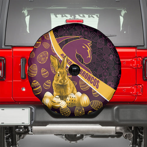Brisbane Broncos Easter Day Spare Tire Cover Bunny and Egg Pattern in Gold Maroon Festive Style