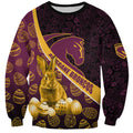 Brisbane Broncos Easter Day Sweatshirt Bunny and Egg Pattern in Gold Maroon Festive Style