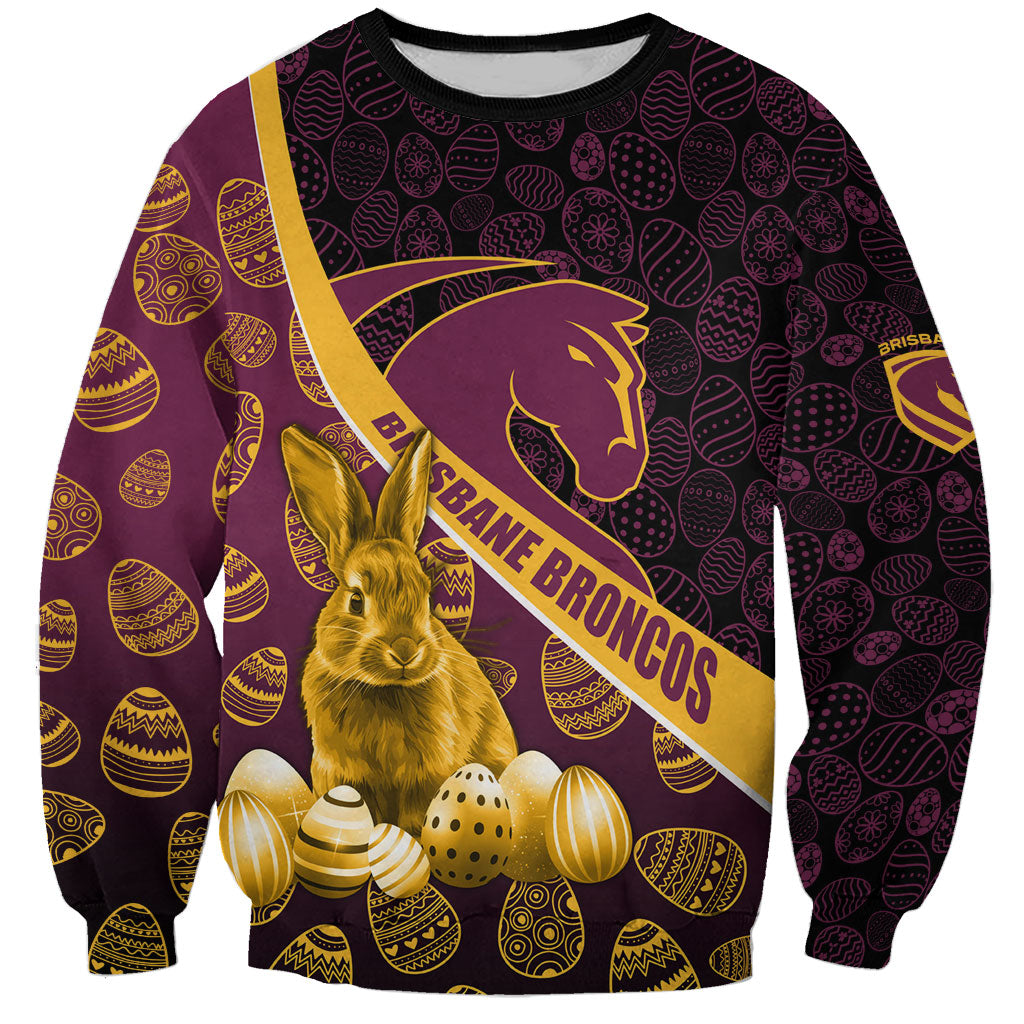 Brisbane Broncos Easter Day Sweatshirt Bunny and Egg Pattern in Gold Maroon Festive Style