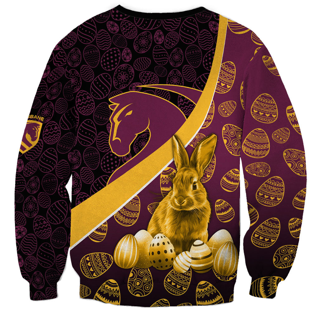 Brisbane Broncos Easter Day Sweatshirt Bunny and Egg Pattern in Gold Maroon Festive Style