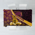 Brisbane Broncos Easter Day Tablecloth Bunny and Egg Pattern in Gold Maroon Festive Style