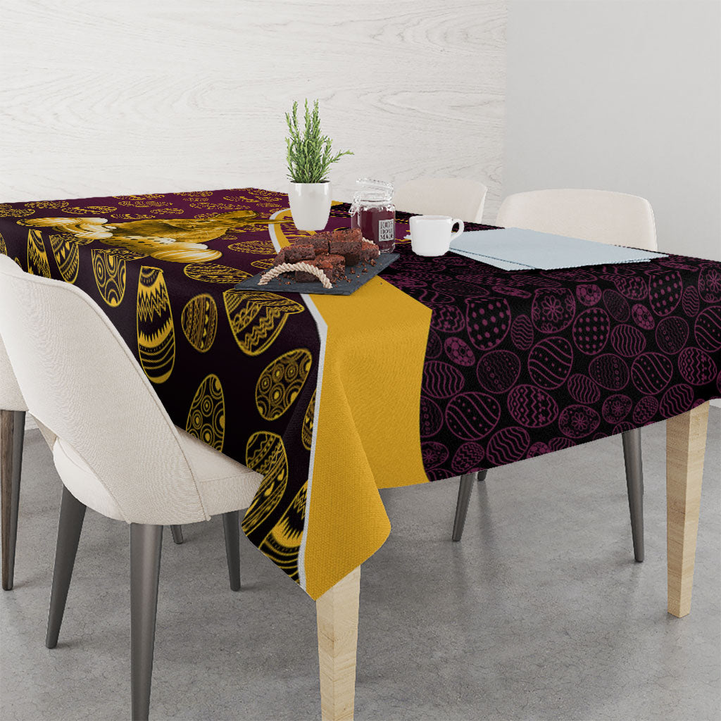 Brisbane Broncos Easter Day Tablecloth Bunny and Egg Pattern in Gold Maroon Festive Style