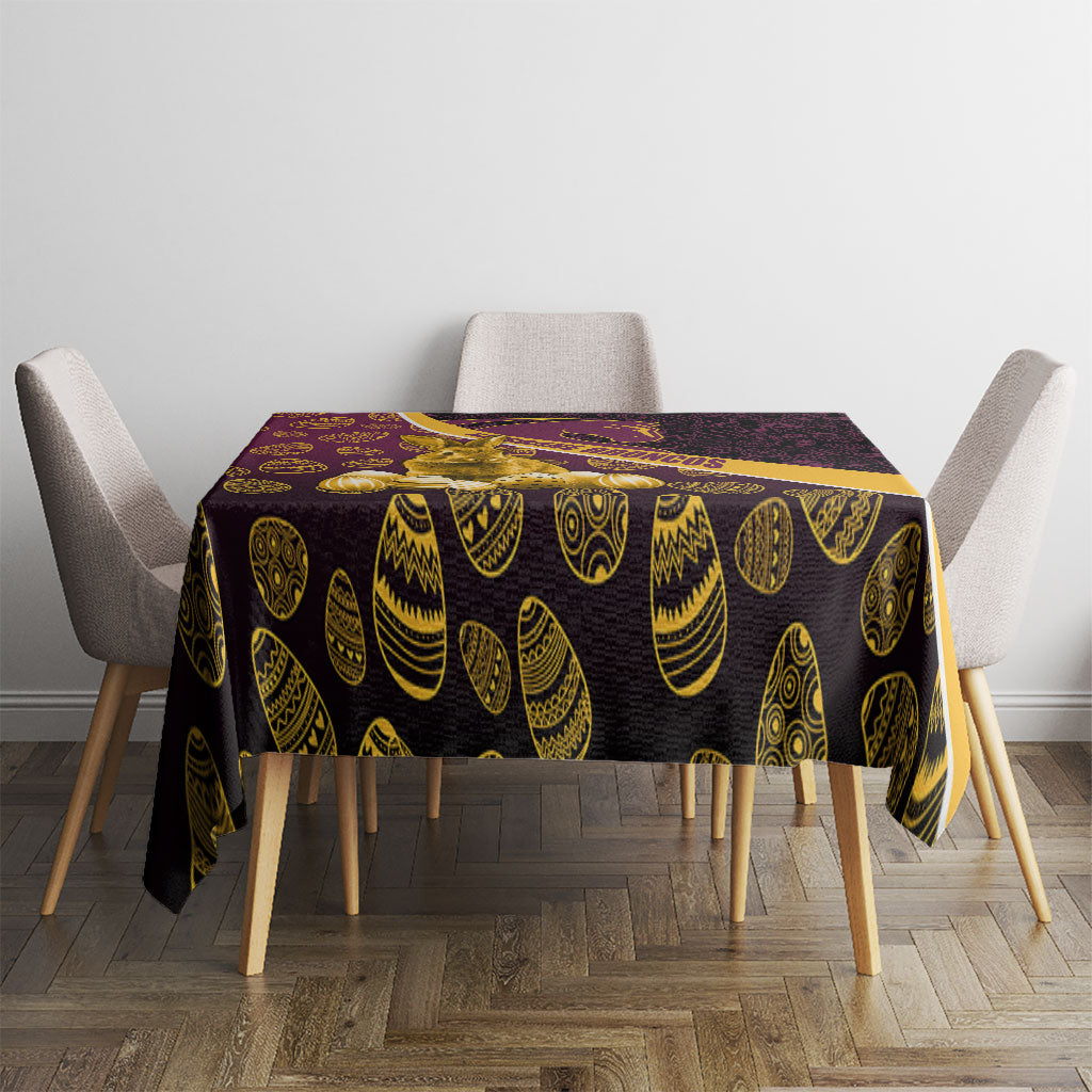 Brisbane Broncos Easter Day Tablecloth Bunny and Egg Pattern in Gold Maroon Festive Style