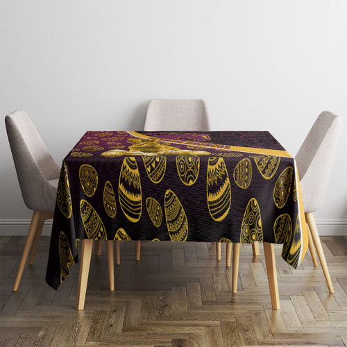 Brisbane Broncos Easter Day Tablecloth Bunny and Egg Pattern in Gold Maroon Festive Style